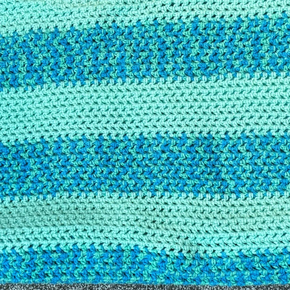 New Handcrafted 81 x 33 Afghan Multicolored Greens and Blues